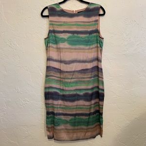 Perfect St. John Watercolor Striped Silk Dress